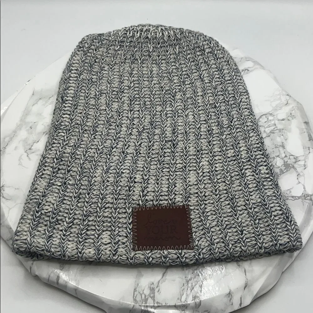 LOVE YOUR MELON Navy and White Marled Cotton Knit Slouchy Beanie-OS